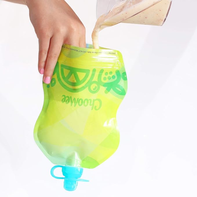 ChooMee Smoothie Project by Weelicious + SnakPack Reusable Food Pouches - New! | 6 CT, 8 oz | TropiColor Design, Ideal for Purees, Smoothie Blends and Baby Food