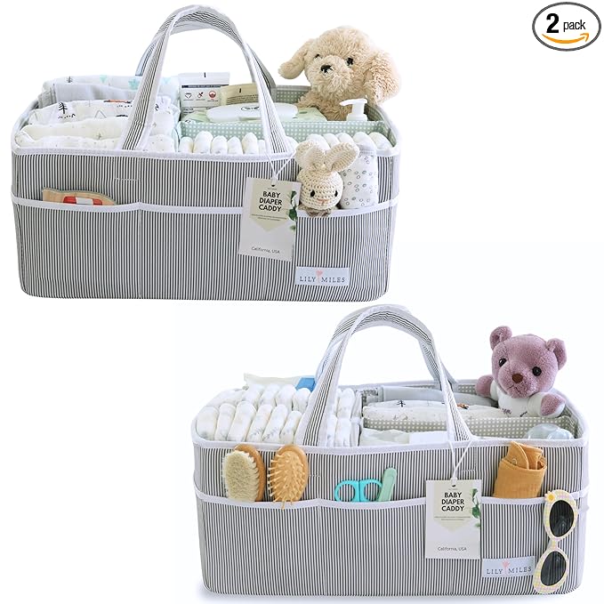 Lily Miles Extra Large Diaper Caddy - Bundle of 2 - Caddy Organizers for Baby Diapers, Wipes or Essentials