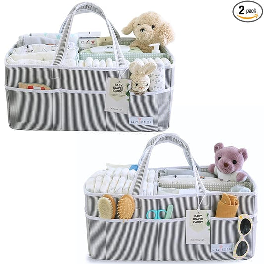 Lily Miles Extra Large Diaper Caddy - Bundle of 2 - Caddy Organizers for Baby Diapers, Wipes or Essentials