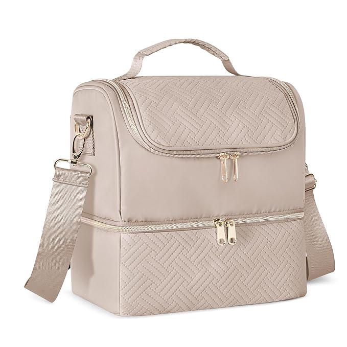 Fasrom Breast Pump Bag with Cooler Compartment Compatible with Momcozy, Medela and Willow Hands Free Pump, Pumping Tote with Waterproof Mat, Camel