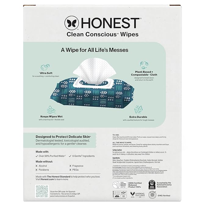 The Honest Company Hypoallergenic Multi-Use Baby Wipes for Sensitive Baby Skin, Balance Blues, 288 Count (Pack of 3)