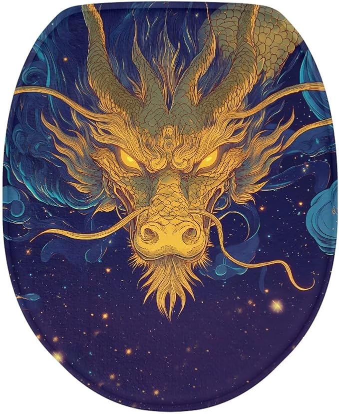 Cool Dragon Print Toilet Lid Covers Soft Flannel Fabric Bathroom Covers Elastic Bottom Soft and Breathable Seat Covers Universal for Most Toilet Bowl Lids
