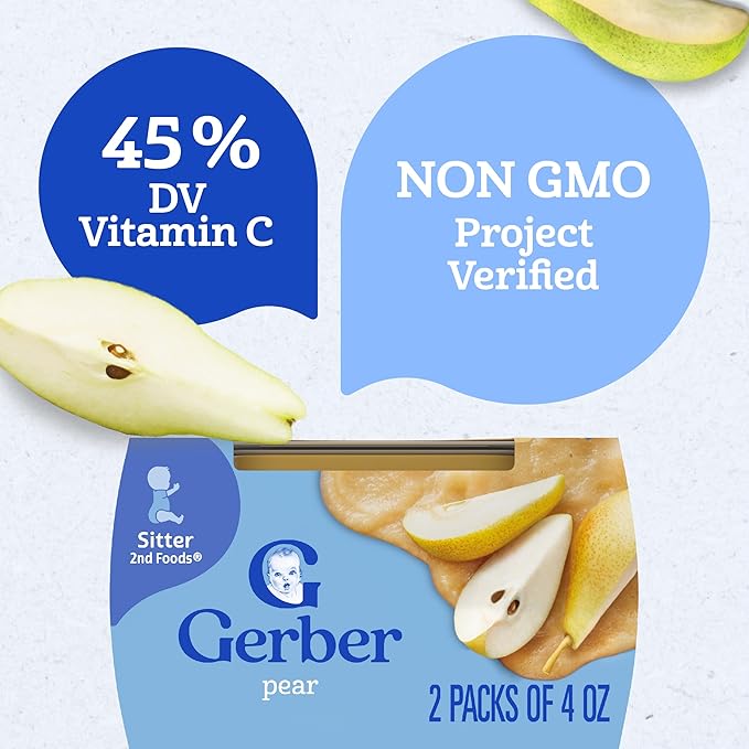 Gerber Stage 2 Baby Food, Pear Puree Tub, No Artificial Colors or Flavors, Baby Puree, 16-Pack