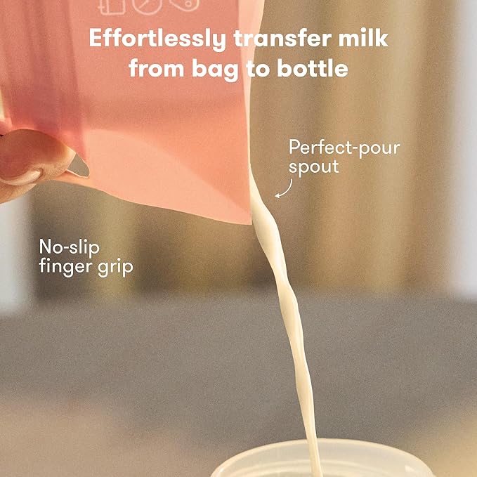 Frida Mom Breastmilk Storage Bags, 50ct Standard Freeze & Thaw Milk Bags for Breastmilk, Leakproof Seal, Perfect Pour Spout, Precise Portions, No Slip Finger Grip, BPA Free, 6oz Bag