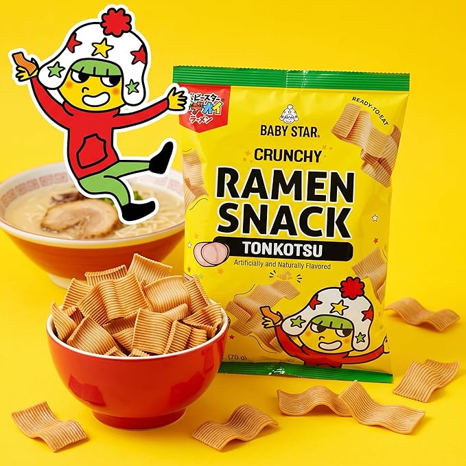 Baby Star Crunchy Ramen Snack Wide Tonkotsu flavor 2.46oz | Delicious Dry Ramen Snack Packs…