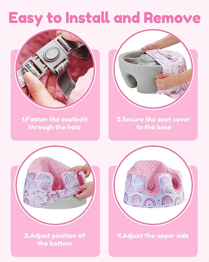 BOMOLOUR Seat Cover Compatible with Bumbo and Nuby Seat, Removable Breathable Baby Floor Seat Cover for Boys and Girls, Seat Not Included (Pink Rainbow)