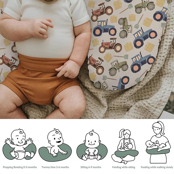 Vintage Tractors Baby Nursing Pillow Covers for Boy Girl Farm Tractor Harvest Nursery Feeding Pillowcase for Breastfeeding Pillows Farmhouse Trucks Vehicle Soft Stretchy Covers for Newborn Infant