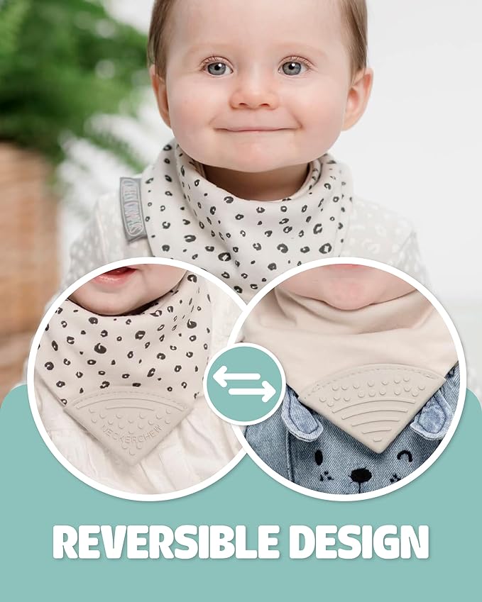 Cheeky Chompers Neckerchew Teething Bib, 2-in-1 Bandana Style Bib w/Food Grade Silicone Teether