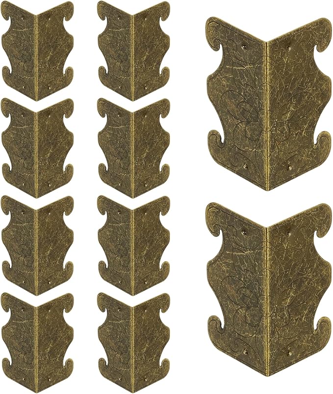 uxcell 10 Pcs Baseboard Corner Protectors, Skirting Board Corner Protector Vintage Metal Edge Cover with Screws for Furniture Table Cabinet Drawer, Bronze