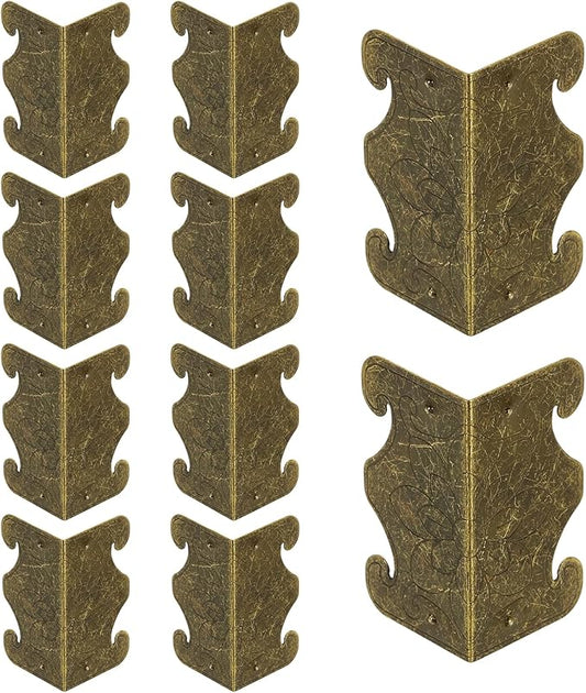 uxcell 10 Pcs Baseboard Corner Protectors, Skirting Board Corner Protector Vintage Metal Edge Cover with Screws for Furniture Table Cabinet Drawer, Bronze