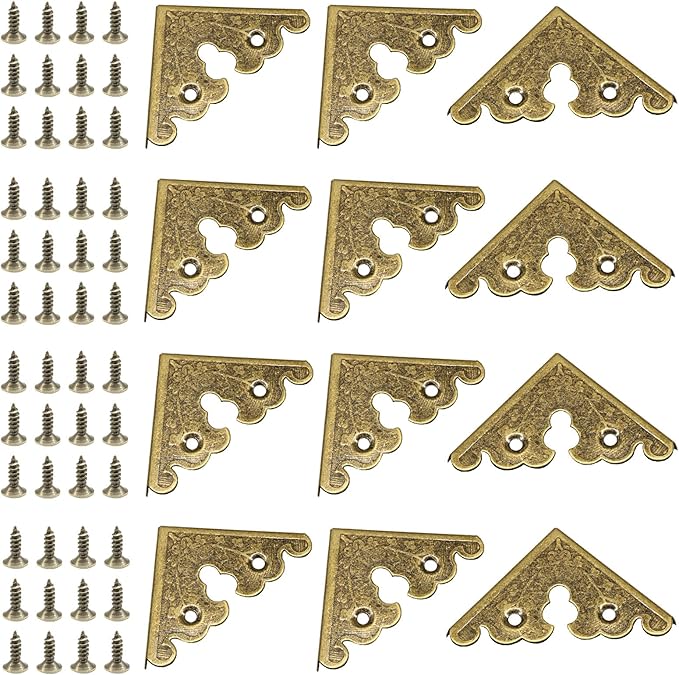Bivethoi 12 Pack 1.34" x 1.34" Decorative Corner Protectors, Retro Style Edge Safety Guards Antique Bronze Covers, Vintage Metal Edge Cover for Furniture/Table/Jewelry Box