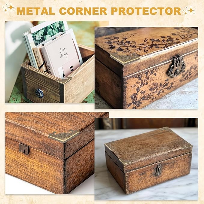 uxcell 4Pcs Decorative Metal Corner Protectors 1.6 x 1.6 x 0.15 Inch Vintage Edge Safety Guard with Mounting Nails Box Edge Guard Retro for Cabinets Furniture (Oxidized Teal)