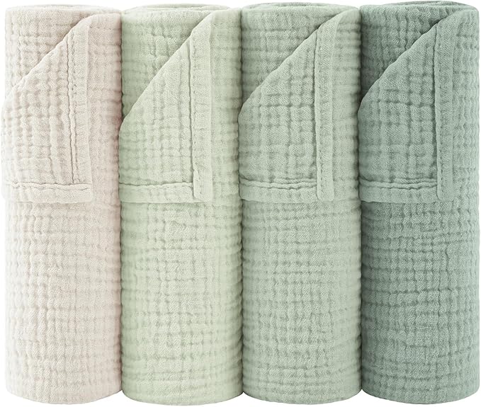 Susurration Muslin Burp Cloths 24x24 Inches Ultra Soft 100% Cotton, 4 or 7 Pack Baby Washcloths for Newborn, Absorbent Burp Rags & Swaddle Blankets
