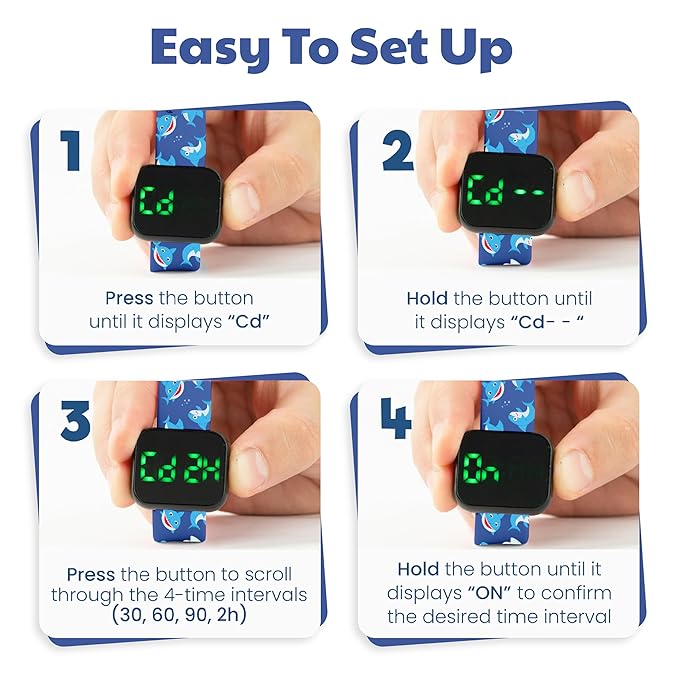 Potty Training Watch for Kids V2 – A Water Resistant Toilet Reminder Device for Boys & Girls to Train Your Toddler with Fun/Musical & Vibration Interval Reminder with Potty Training eBook (Sharks)