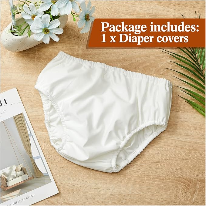 Amylove Swim Diaper Cover for Adult Reusable Diaper for Pool Washable Leak Resistant Waterproof Adult Pull on Cover Pants(White,1 Piece)