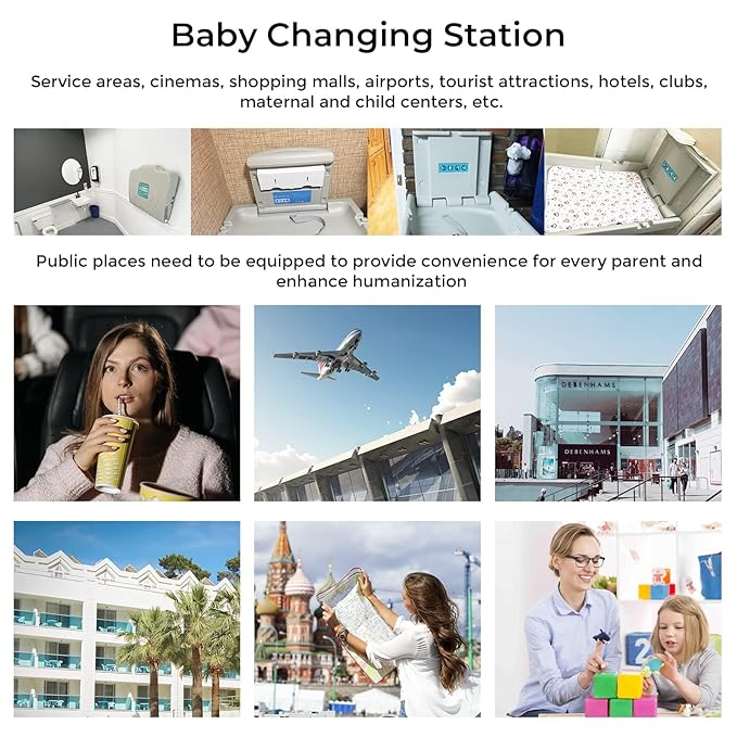 Baby Changing Station Wall Mounted, Baby Changing Table with Safrty Strap, HDPE Fold-Down Diaper Changing Station Table, Foldable Diaper Changing Unit for Commercial Bathroom Restroom,