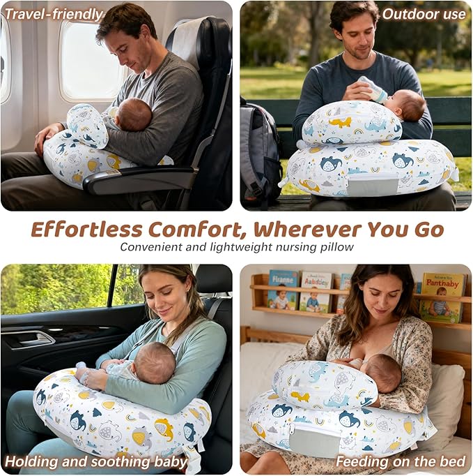 KAKIBLIN Nursing Pillow, Inflatable Breastfeeding Pillows, Hands-Free Feeding Pillow for Back Pain Relief with Waist Strap, Travel Nursing Pillow, Breastfeeding Bottle Support for Baby Girl Boy