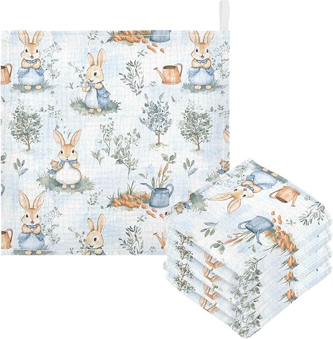 vvfelixl Baby Muslin Washcloths Peter Bunny Friend Baby Burp Cloths Cotton Babys Face Towel for Infants Soft 11.8 X 11.8 in, 3 Pack