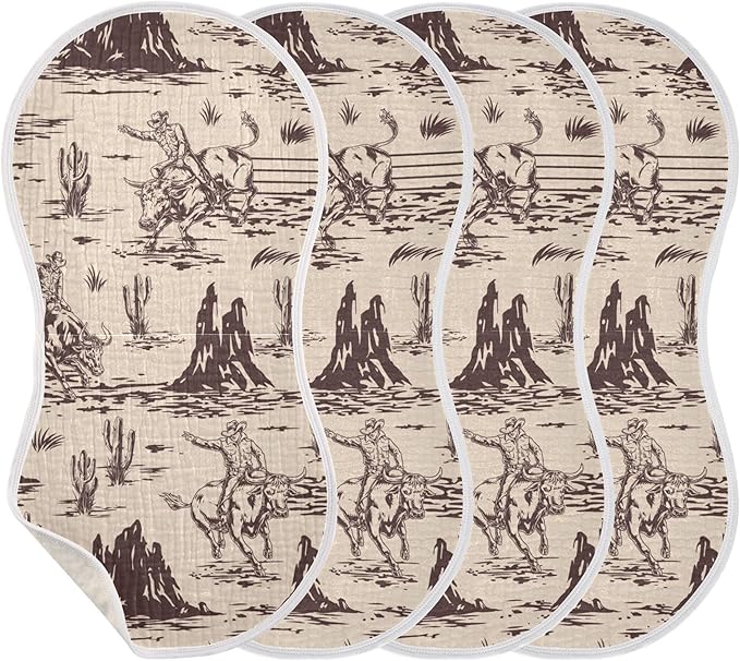 Western American Cowboy Burp Cloths Baby Boys Girls Absorbent Soft Cotton Burping Cloths Rags 4 Pack