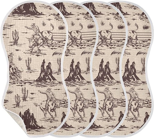 Western American Cowboy Burp Cloths Baby Boys Girls Absorbent Soft Cotton Burping Cloths Rags 4 Pack
