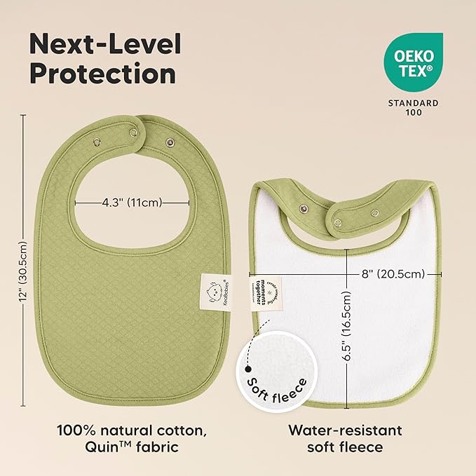 KeaBabies 8-Pack Organic Baby Bibs for Girls, Boys - Quilted Cotton Cloth Baby Drool Bibs for Drooling and Teething Toddler, Newborn, Infant, Soft & Super Absorbent (Hunter)