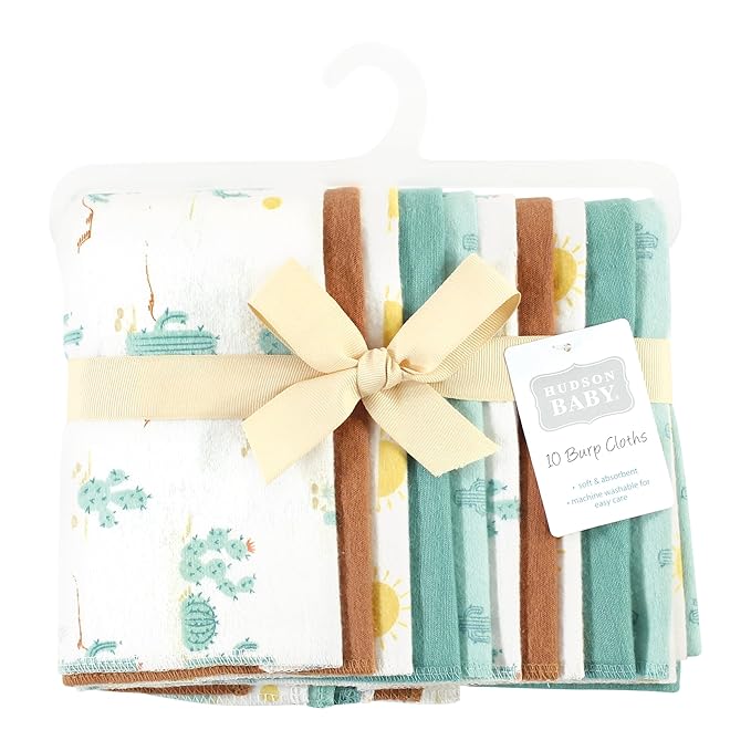 Hudson Baby Unisex Baby Cotton Flannel Burp Cloths, Desert Cactus 10-Pack, One Size