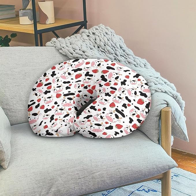 Strawberry Cow Nursing Pillow Covers for U-Shaped Nursing Pillow Nursing Pillow Case for Newborn Boys Girls Hidden Zipper Design Soft and Skin-Friendly Breathable