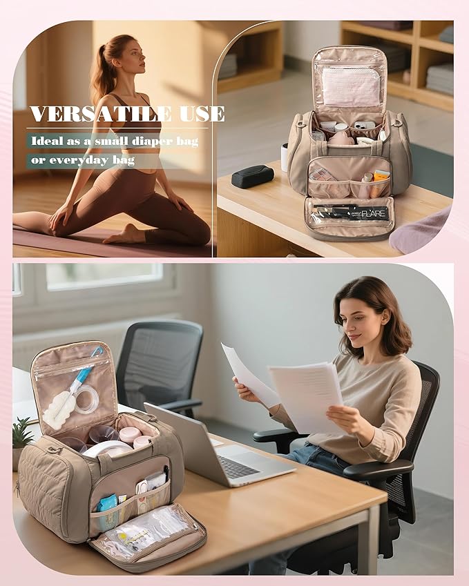 Marscamd Quilted Breast Pump Bag Compatible with Spectra S1 and S2, Pumping Bag with Cooler Compartment and a Drying Mat, Camel