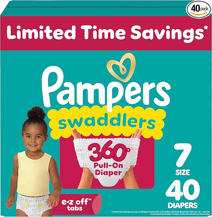Pampers Swaddlers 360 Pull-On Diapers, Size 7, 40 Count for up to 100% Leakproof Skin Protection and Easy Changes