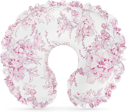 DILIMI Nursing Pillow Cover, Removable Ruffled Pillowcase for Breastfeeding Pillows, Ultra Soft Comfortable Slipcover for Baby Girl and Boy, Pink Floral