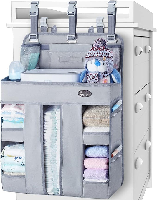 HHZ XL Hanging Diaper Caddy Organizer –Sturdy and Durable Baby Organizer – Diaper Stacker for Changing Table, Crib, Playard or Wall & Nursery Organization – Newborn Baby Essentials
