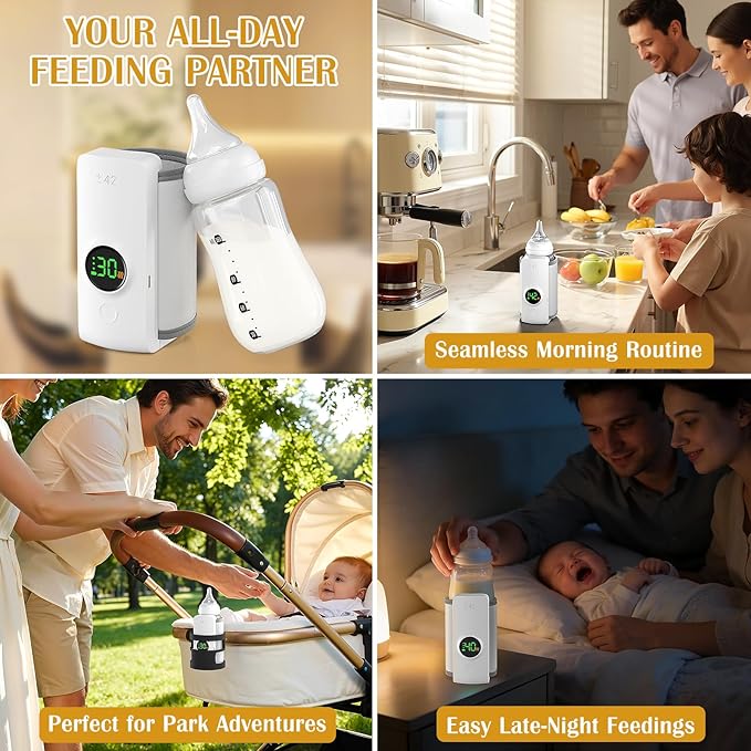 Portable Bottle Warmer with Live Display, 6-Speed Temp Control(37°C to 55°C / 98°F to 131°F), 6000mAh Battery and 360° Heating for Car, Stroller and Outdoor Use
