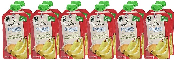 Beech-Nut Baby Food Pouches, Banana Pear Sweet Potato Fruit Puree Baby & Toddler Food, 3.5 oz (24 Pack)