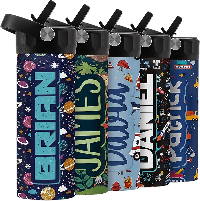 Personalized Water Bottle for Kids - 14 oz - 14 Design Options, Custom Water Bottle for Children - End of School Year Gifts, Back to School Gifts - BPA FREE, Double-Wall Insulation - Galaxy
