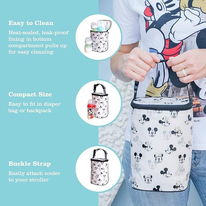 J.L. Childress Disney Baby TwoCOOL Breast Milk Cooler Travel Bag - Insulated Baby Bottle Storage Bag, Portable Organizer Pack, For Daycare or On the Go, Fits 2-4 Bottles - Mickey & Minnie Mouse