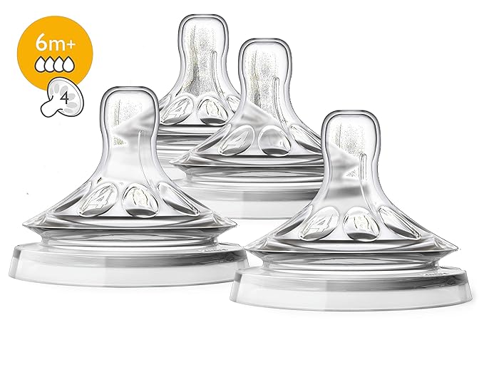 Philips Avent Natural Baby Bottle Fast Flow Nipple, 6M+, Flow 4, SCF654/43, (Pack of 4)