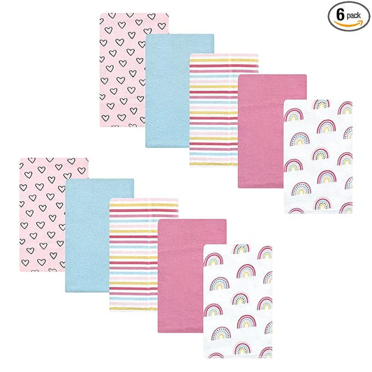 Hudson Baby Unisex Baby Cotton Flannel Burp Cloths, Modern Rainbow, One Size