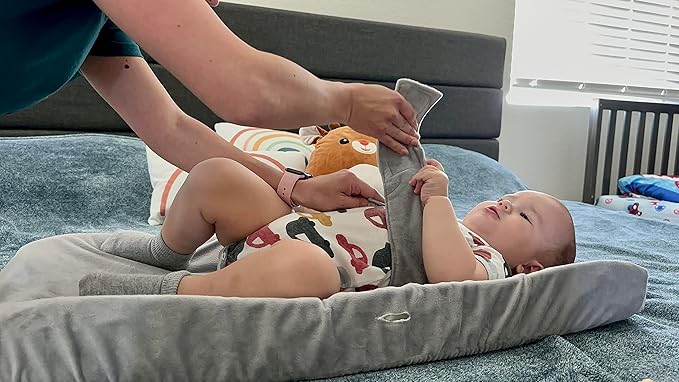 Anti Roll Changing Pad Cover, Ultra Soft Unisex Changing Table Covers, Patented Secure Strap, Mom's Choice Award Winner (Gray)