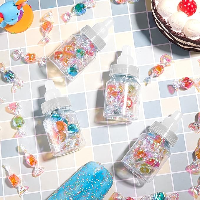 Tessco for you 72 Pcs 3.5 Inch Baby Bottles for Baby Shower Mini Plastic Bottle Party Favor Clear Candy Box for Guests Gift (White)