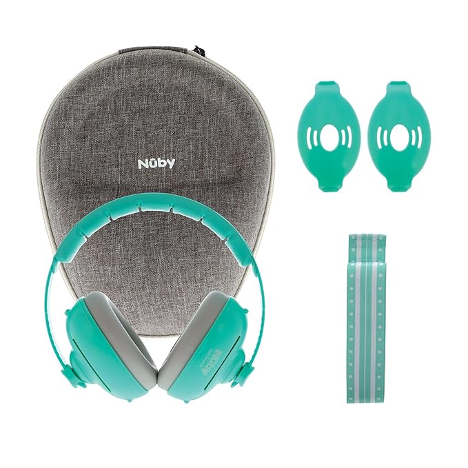Nuby Soft Sounds 2-in-1 Noise-Canceling Baby Earmuffs with Travel Case - Adjustable Noise Protection for Infants and Toddlers - Aqua