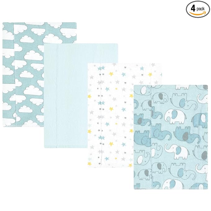 Hudson Baby Unisex Baby Cotton Flannel Burp Cloths, Boy New Elephant 4-Pack, One Size