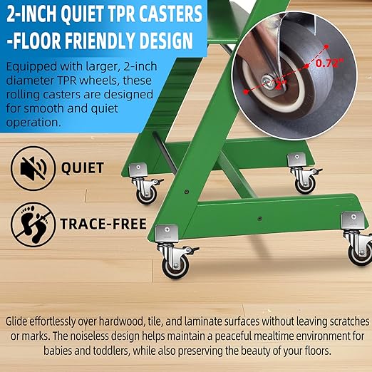 4-Pack 360° Rotation Metal Baby Highchair Wheels Compatible with Stokke Tripp Trapp High Chair, 2-Inch Silent Casters with Steel Brackets and 8-Pcs Screws, Wheels for Tripp Trapp Highchair