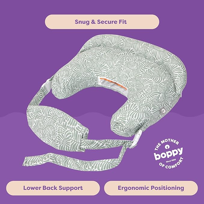 Boppy Complete Nursing Pillow, Breastfeeding & Bottle Feeding Ergonomic Feeding Pillow with Removable Belt, CloseComfort No-Gap Design, Full-Length Positioning Bolster, Washable Cover-Green Sage Vines