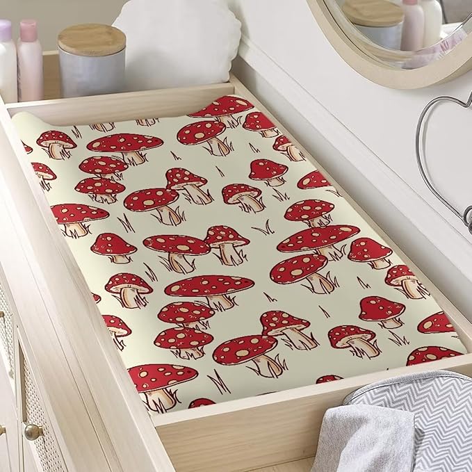 Mushroom Baby Changing Pad Cover Stretchy Diaper Changing Cover Infant/Toddler Waterproof Breathable Universal Tray Table Mat