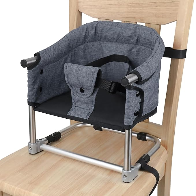 Booster Seat for Dining Table, 3-in-1 Portable Toddler Booster Chair with Safety Buckle, Height Adjustable & Foldable Baby Feeding Seat, Travel High Chair with Washable Cover & Storage Pocket - Grey