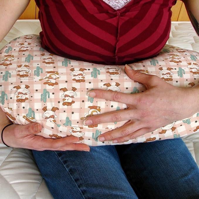 Geese Cowboy Baby Nursing Pillow Covers for Boy Girl Cute Western Duck Cactus Pink Checkered Nursing Pillowcase for Breastfeeding Pillows Wild West Animal Soft Stretchy Slipcovers for Newborn Infant