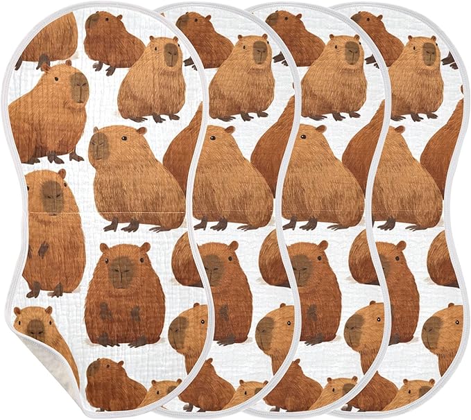 Cute Capybara Burp Cloths Baby Boys Girls Absorbent Soft Cotton Burping Cloths Rags, 4 Pack
