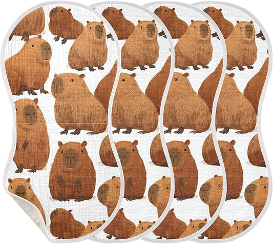 Cute Capybara Burp Cloths Baby Boys Girls Absorbent Soft Cotton Burping Cloths Rags, 4 Pack