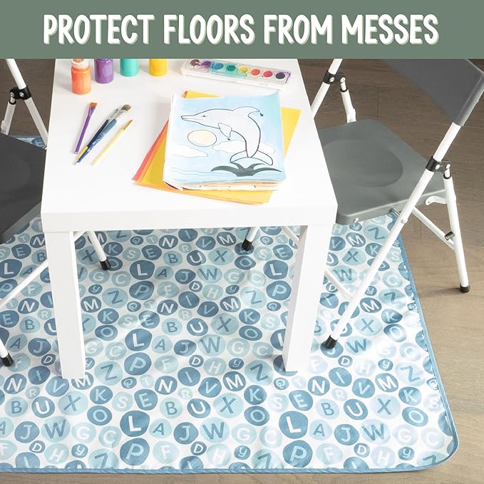 S&T High Chair Mat, Splat Mat for Arts, Crafts, Playtime, Water Resistant and Machine Washable, 42 Inch x 42 Inch, Alphabet Print, 343401