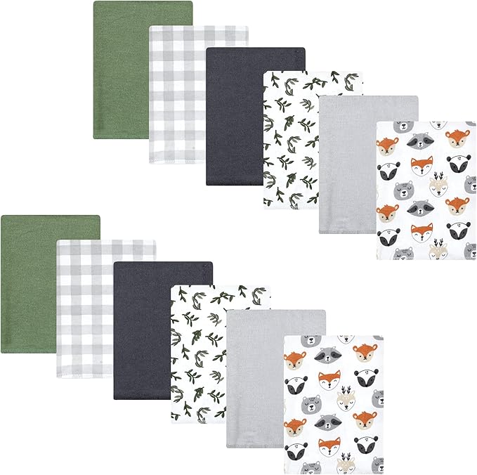 Hudson Baby Unisex Baby Cotton Flannel Burp Cloths Bundle, Woodland Faces, One Size